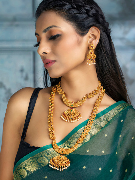 Priyaasi Women Traditional Gold Plated Real Kemp Floral Jewelley Set - Grab2buy