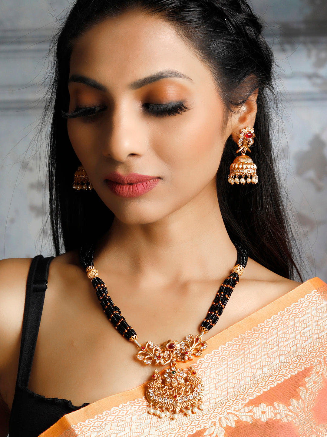 Priyaasi Women Traditional Real Kemp Gold & Black Mangalsutra Set - Grab2buy