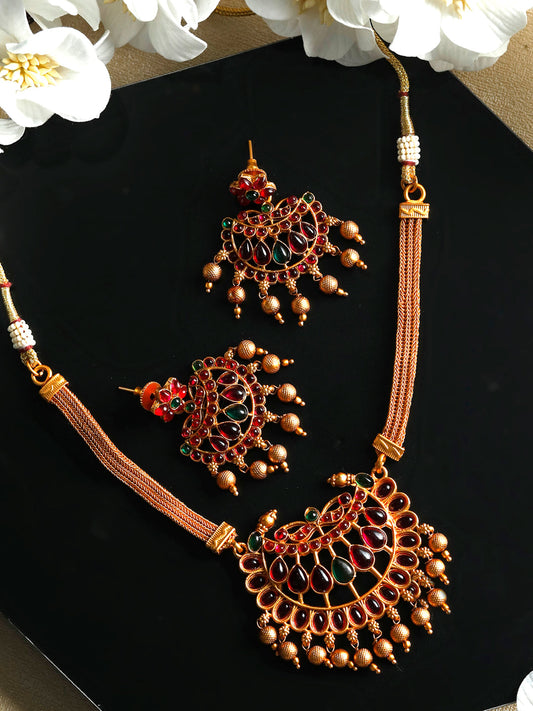 Priyaasi Women Traditional Gold Plated Real Kemp Floral Jewellery Set - Grab2buy