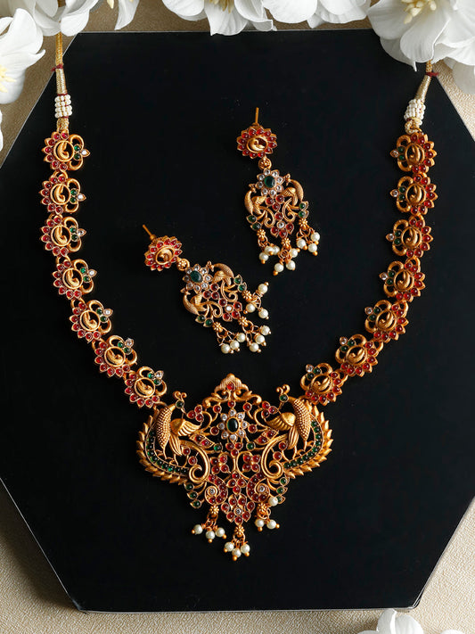 Priyaasi Women Traditional Real Kemp Gold Plated Peacock Jewellery Set - Grab2buy