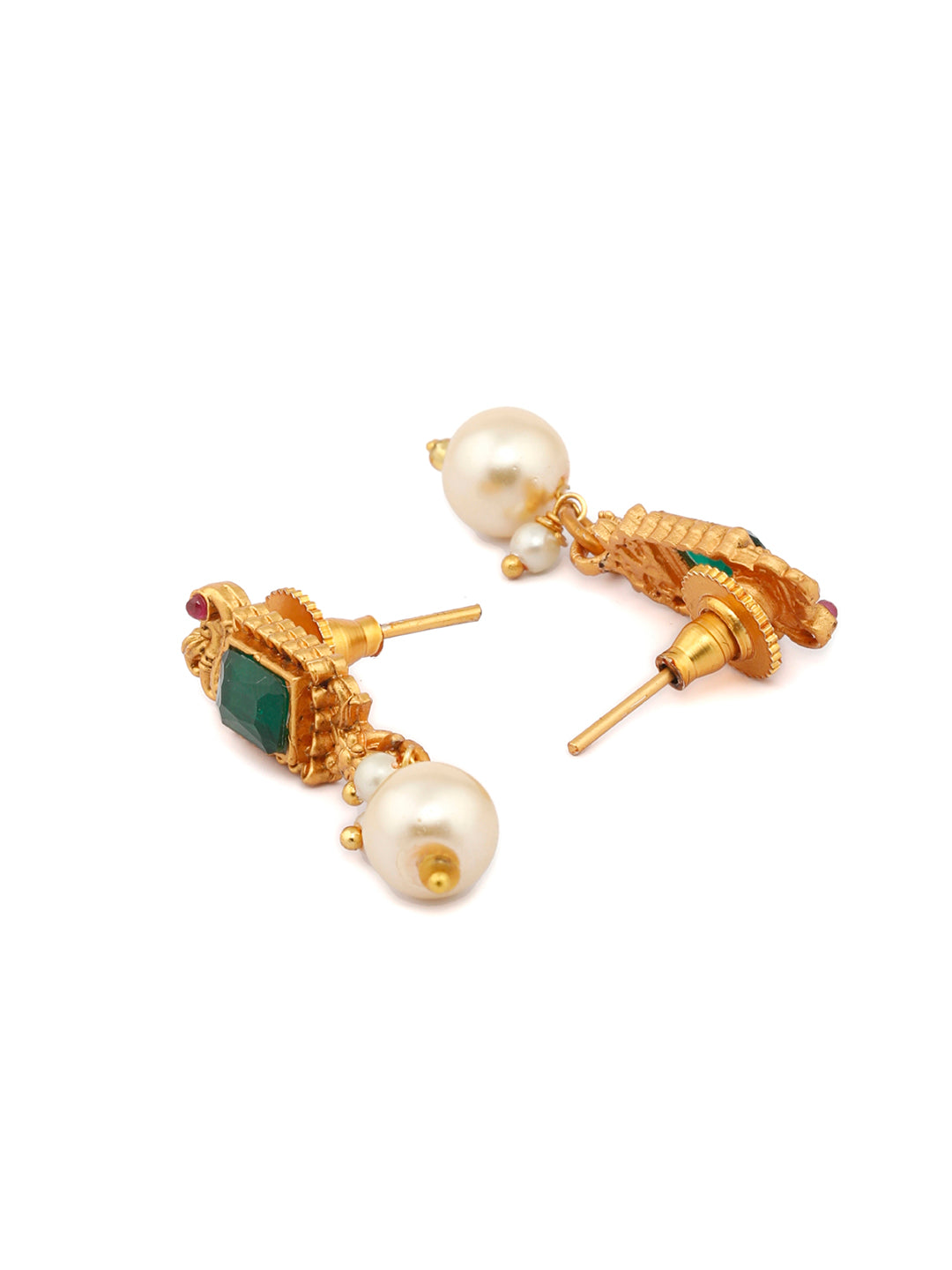 Priyaasi Women Ethnic Ruby & Green Gold Plated Floral Jewellery Set - Grab2buy