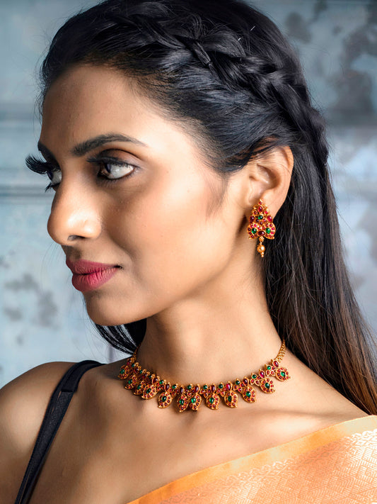 Priyaasi Women Real Kemp Gold Plated Leaf Jewellery Set - Grab2buy
