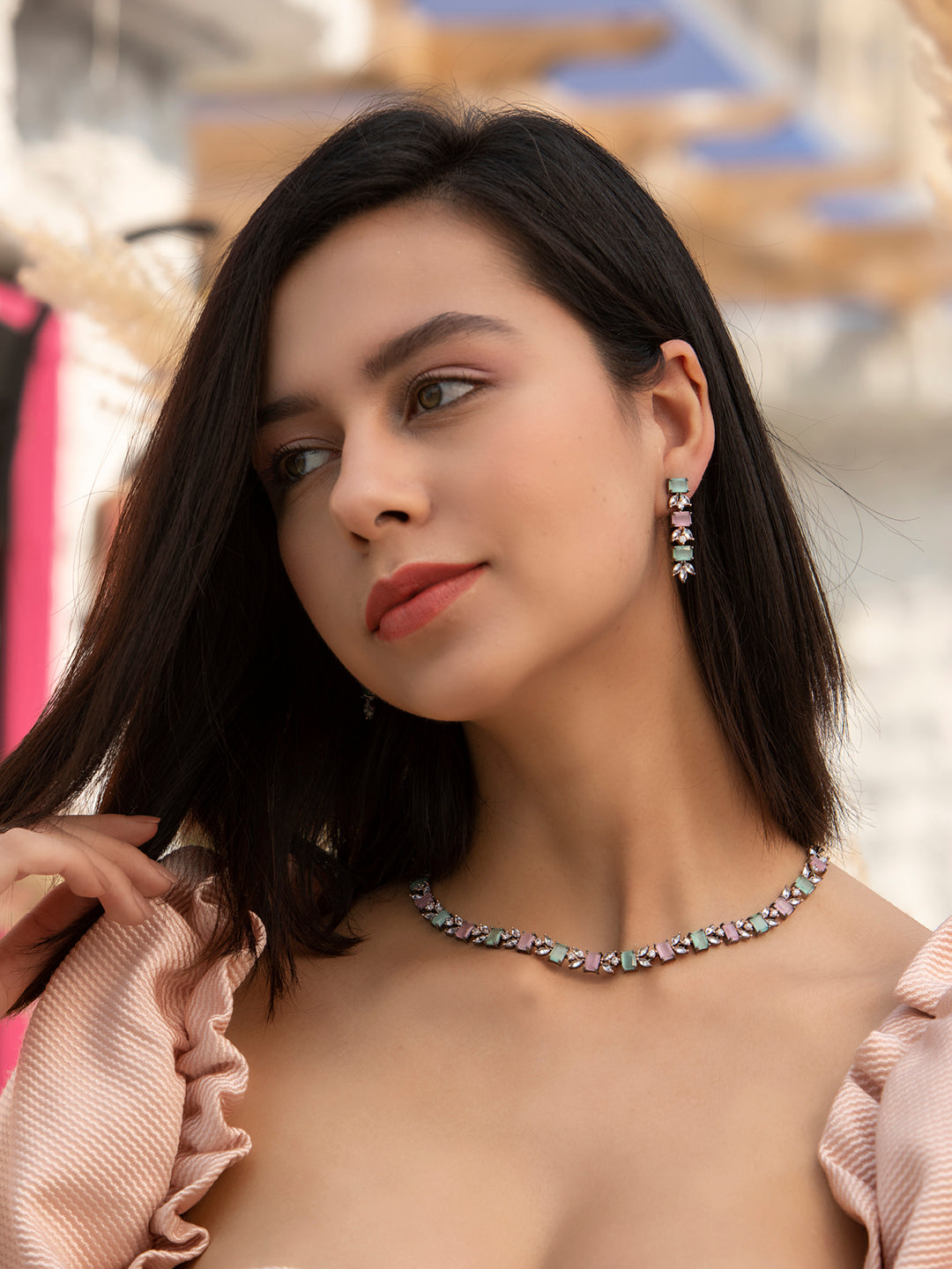 Priyaasi Women Contemporary American Diamond Silver Plated Jewellery Set - Grab2buy