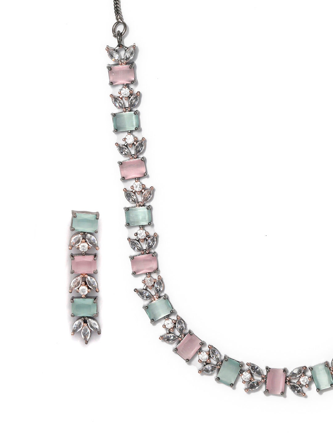 Priyaasi Women Contemporary American Diamond Silver Plated Jewellery Set - Grab2buy