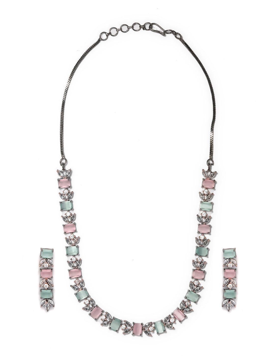 Priyaasi Women Contemporary American Diamond Silver Plated Jewellery Set - Grab2buy