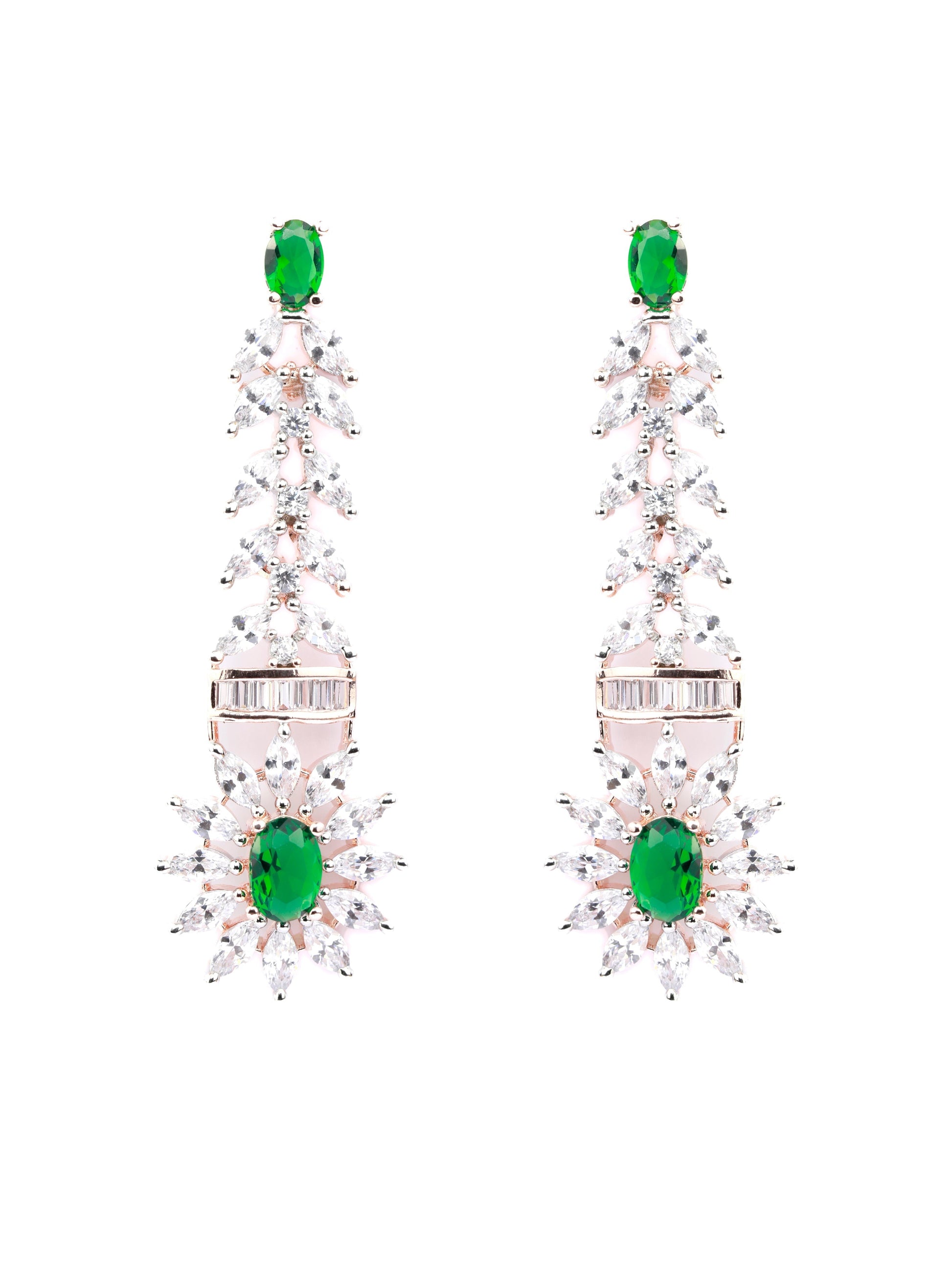 Priyaasi Women Green American Diamond Rose Gold Jewellery Set - Grab2buy