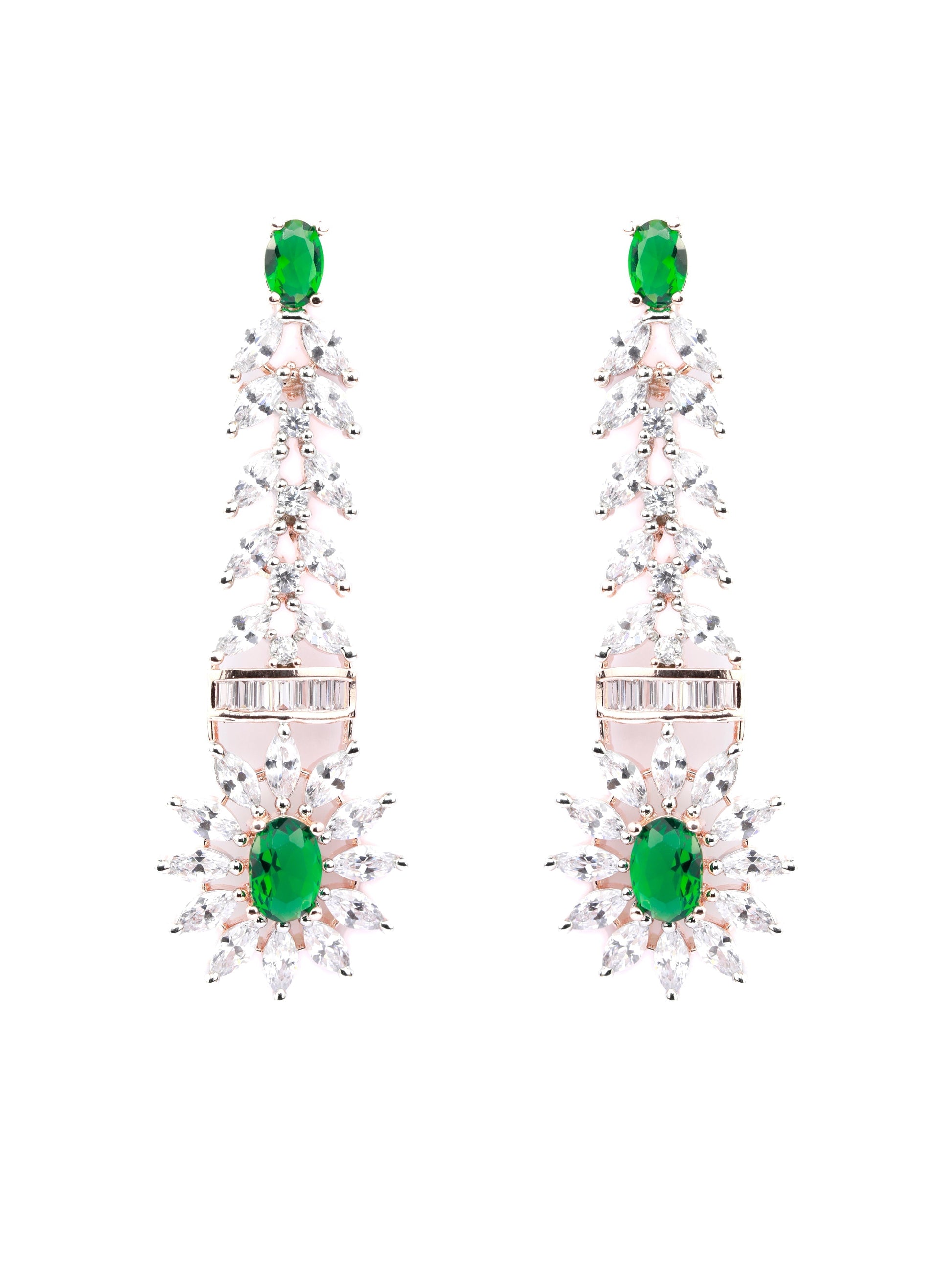 Priyaasi Women Green American Diamond Rose Gold Jewellery Set - Swadesiicart