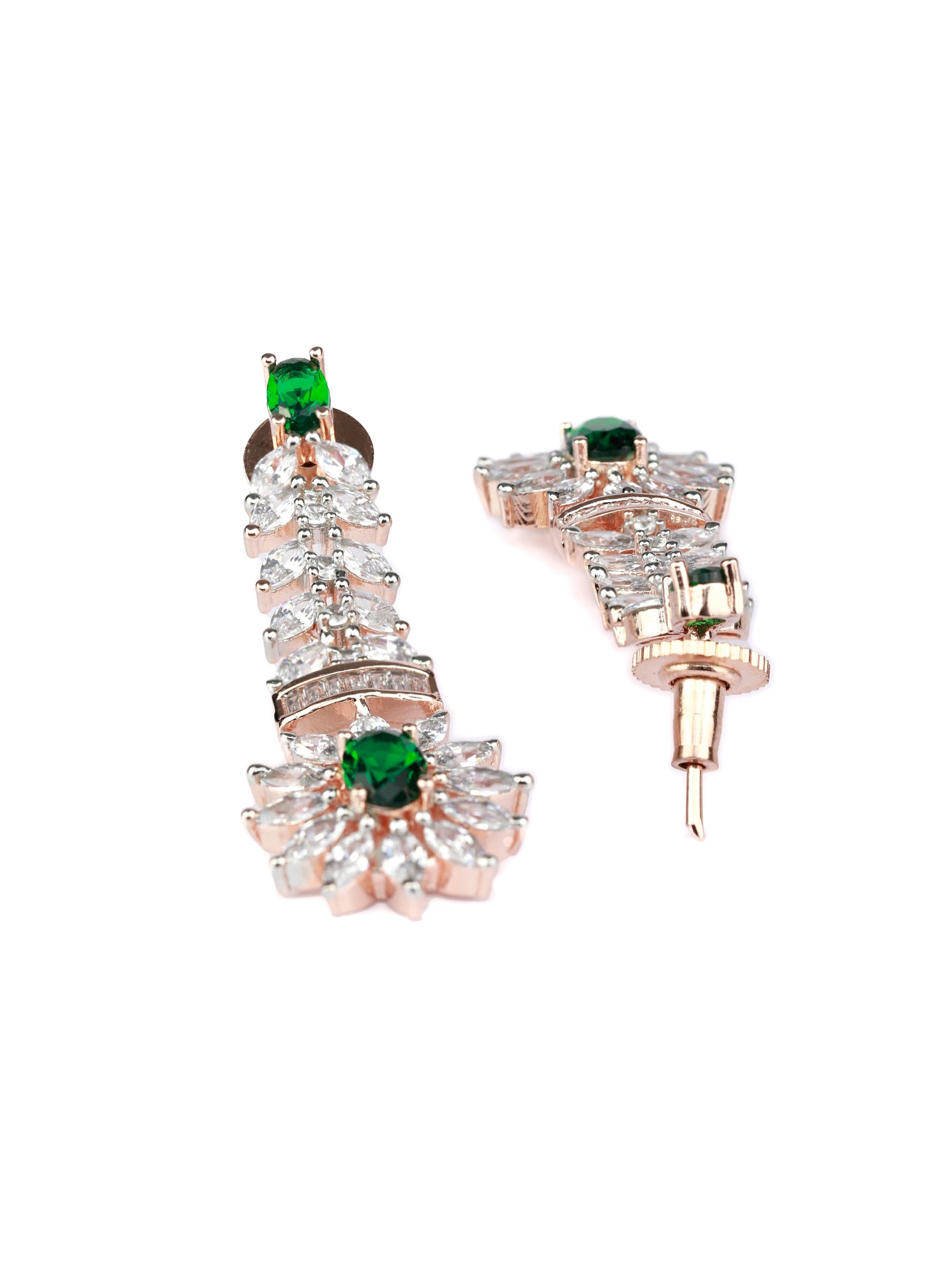 Priyaasi Women Green American Diamond Rose Gold Jewellery Set - Grab2buy