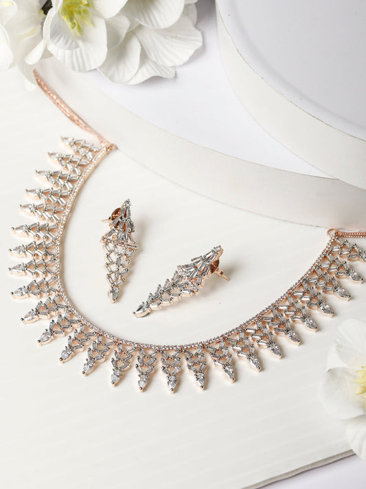 Priyaasi Women Elegant Floral American Diamond Rose Gold Jewellery Set - Grab2buy
