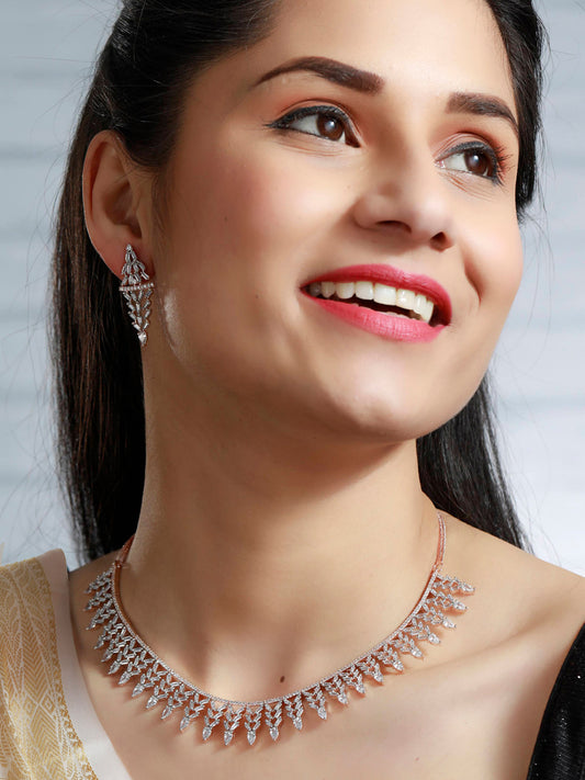 Priyaasi Women Elegant Floral American Diamond Rose Gold Jewellery Set - Grab2buy