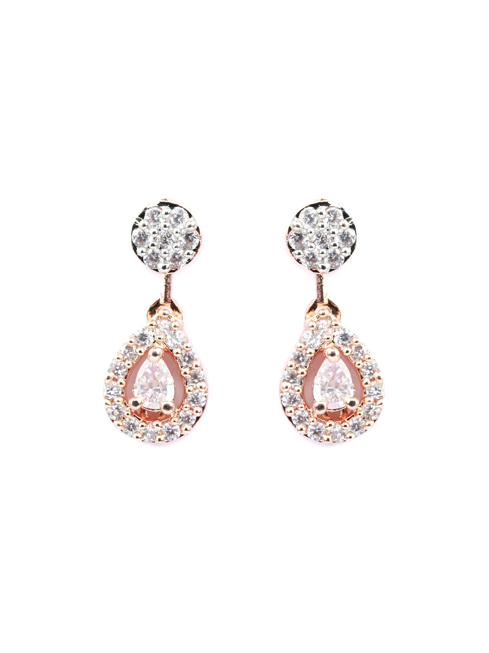 Priyaasi Women Elegant Teardrop Shaped American Diamond Rose Gold Jewellery Set - Grab2buy