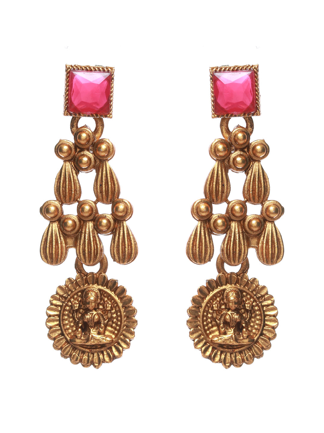 Priyaasi Women Goddess Laxmi Pink Stone Studded Gold Plated Jewellery Set - Grab2buy