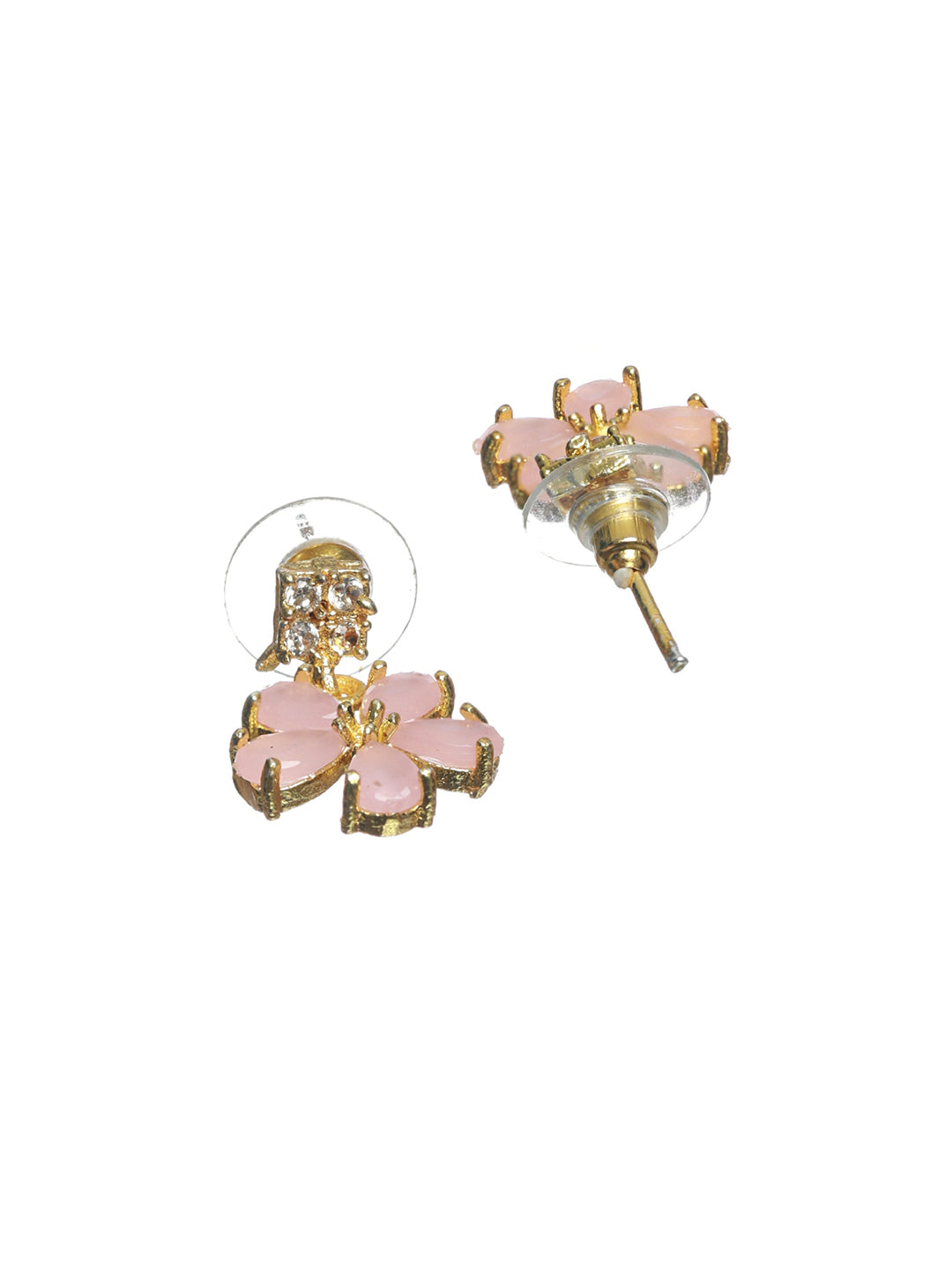 Priyaasi Women Pink Floral Leaf Gold Plated AD Studded Jewellery Set - Grab2buy
