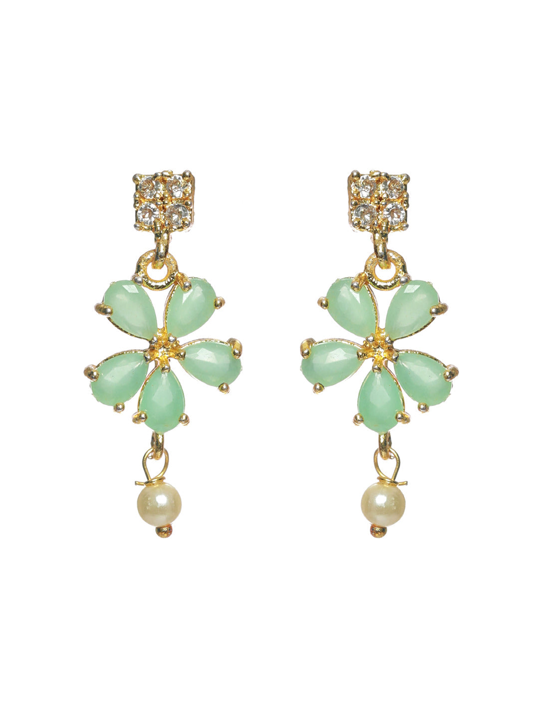 Priyaasi Women Mint Green Floral Leaf Gold Plated Jewellery Set - Grab2buy