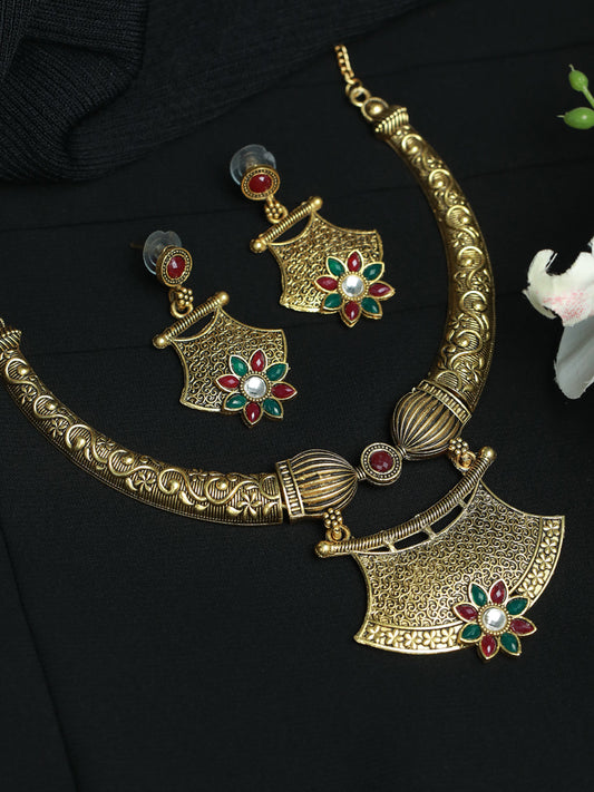 Priyaasi Women Floral Multicolor Gold Plated Jewellery Set - Grab2buy
