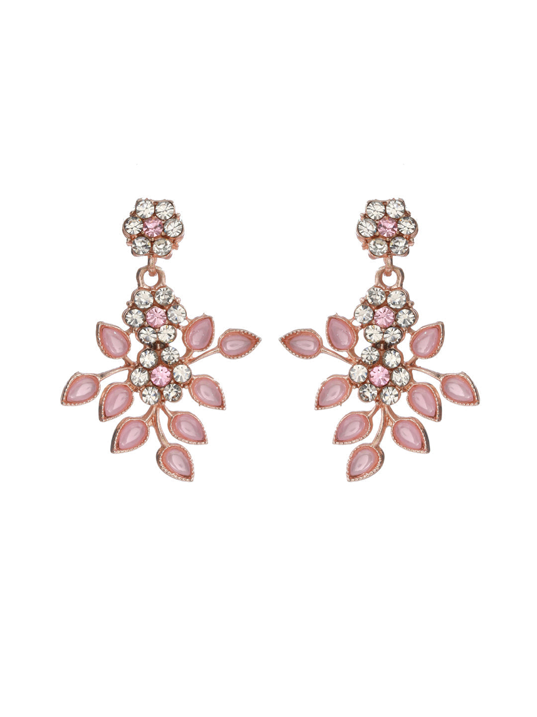 Priyaasi Women Pink Studded Floral Rose Gold Plated Jewellery Set - Grab2buy