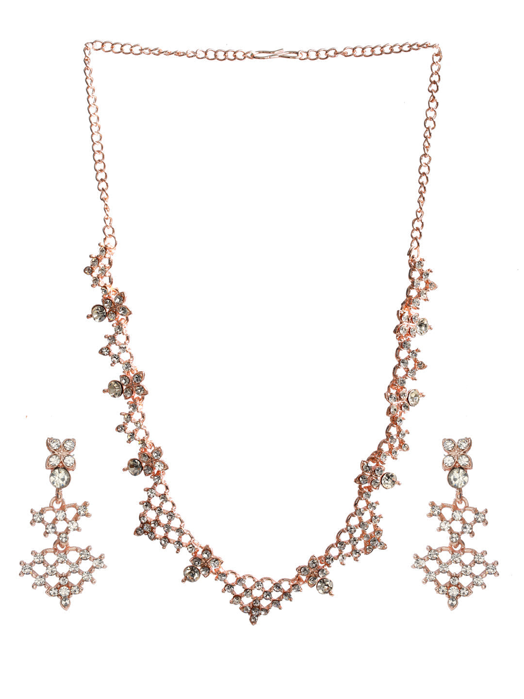 Priyaasi Women Floral American Diamond Rose Gold Plated Jewellery Set - Grab2buy