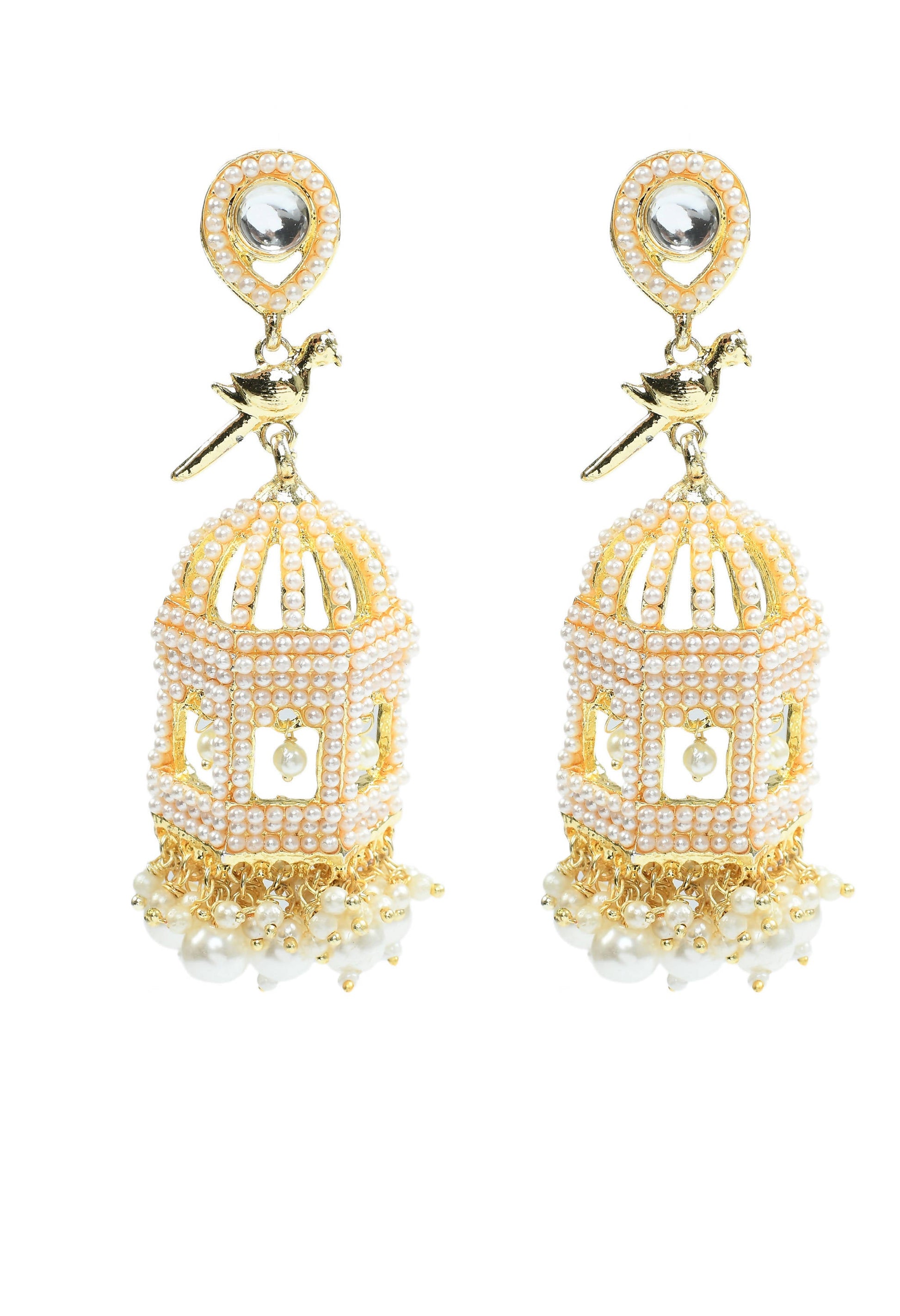Mominos Fashion Johar Kamal Golden Color Bird Nest Earrings With Pearls - Grab2buy