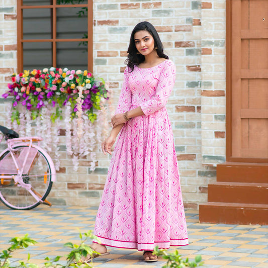 Partywear Designer Digital Printed Light pink Pure Maslin Gown - Anbazaar - Grab2buy