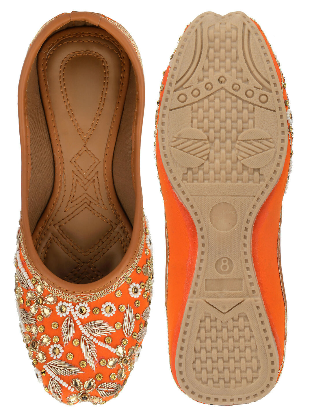 Desi Colour Women Indian Ethnic Footwear-Orange Dabka