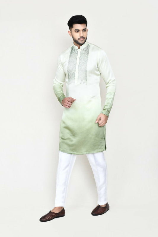Joban Fashion Green Colored Satin Silk Fabric Kurta With Straight Fit Pant