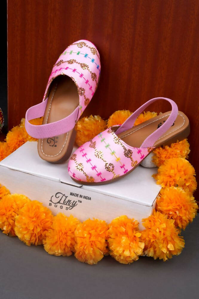 Tiny Bugs Girls Embroidered Strap Ethnic Jutis-Pink  Grab2Buy Tiny Bugs Grab2Buy
