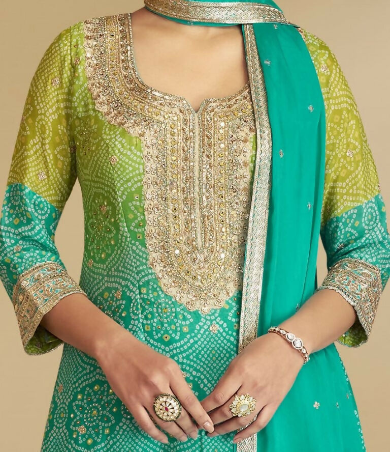 Vastranavya Bandhej Printed Chinon Chiffon Embroidered Sequins Pakistani Suit  Grab2Buy Vastranavya Grab2Buy