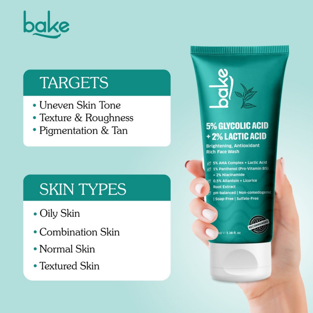 Bake 5% Glycolic Acid + 2% Lactic Acid Daily Face Wash  Grab2Buy Bake Grab2Buy