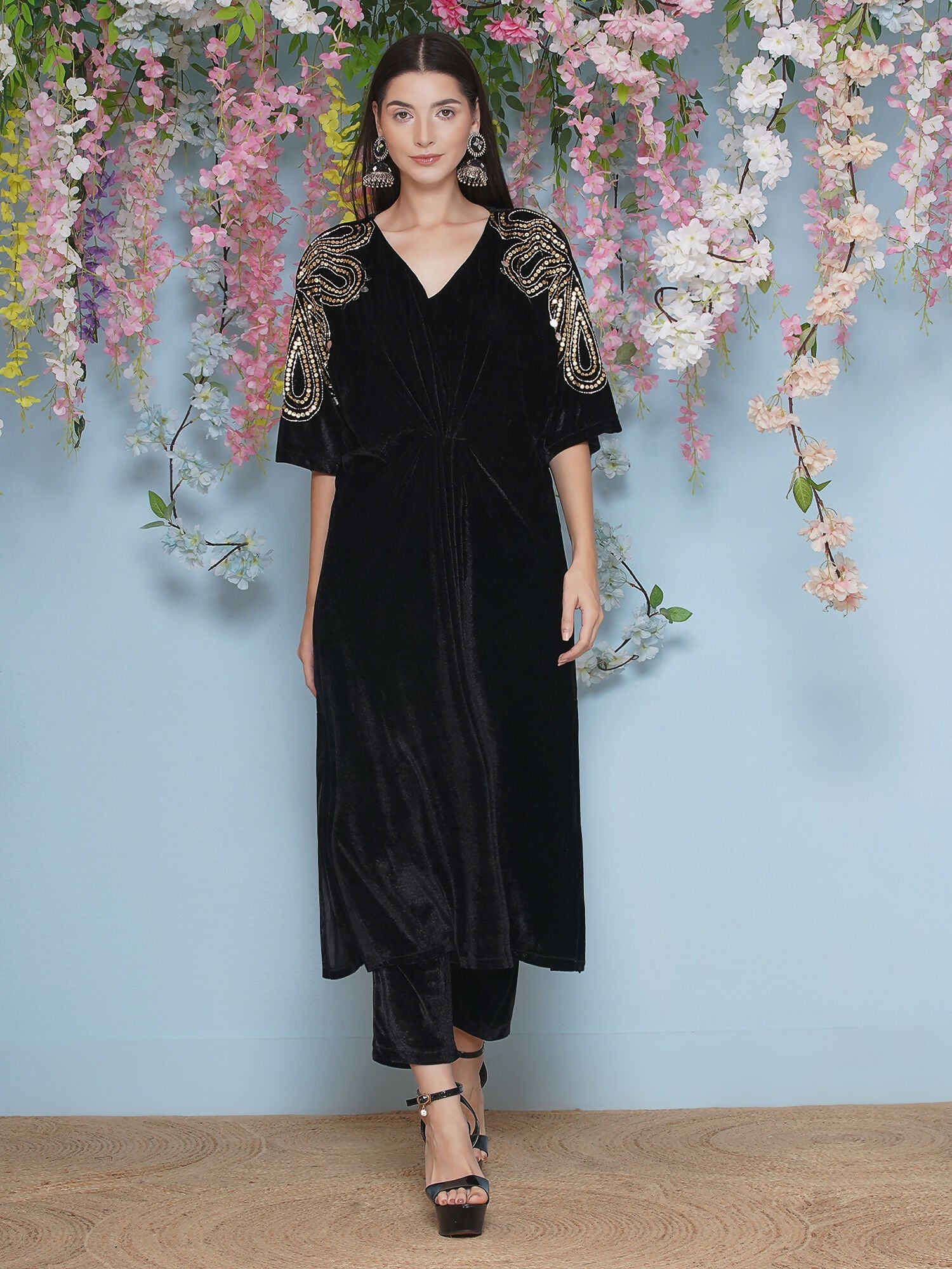Joban Fashion Black Hand Embellished Velvet Set