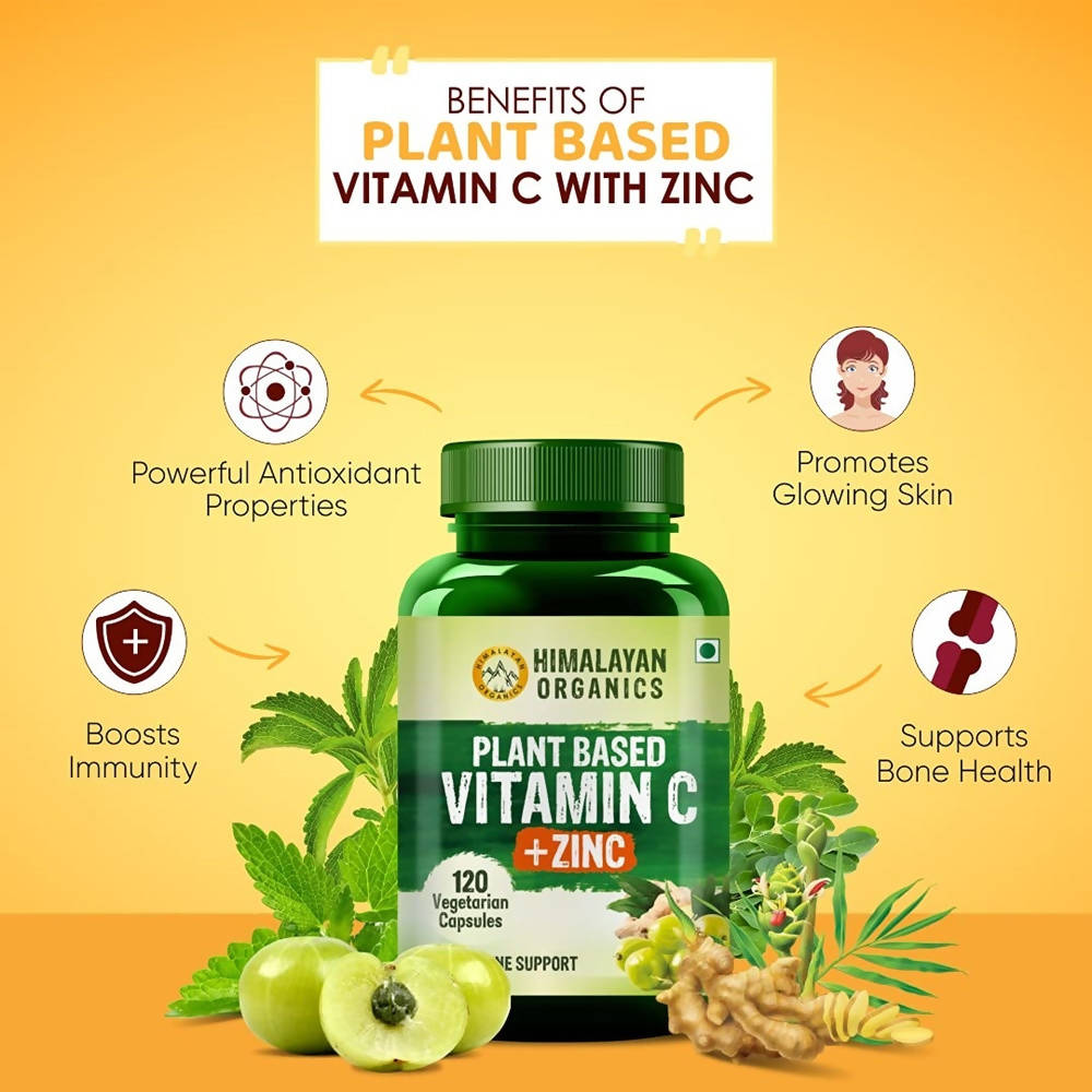Himalayan Organics Plant Based Vitamin C + Zinc Double Immune Support Vegetarian Capsules 