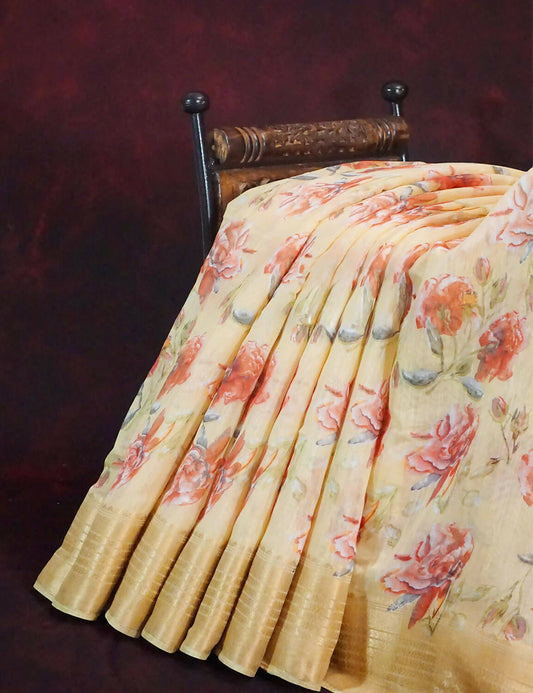 Shades of Wheat with Floral Design Semi Chanderi Grab2Buy By Gayathri Reddy Designer Studio 