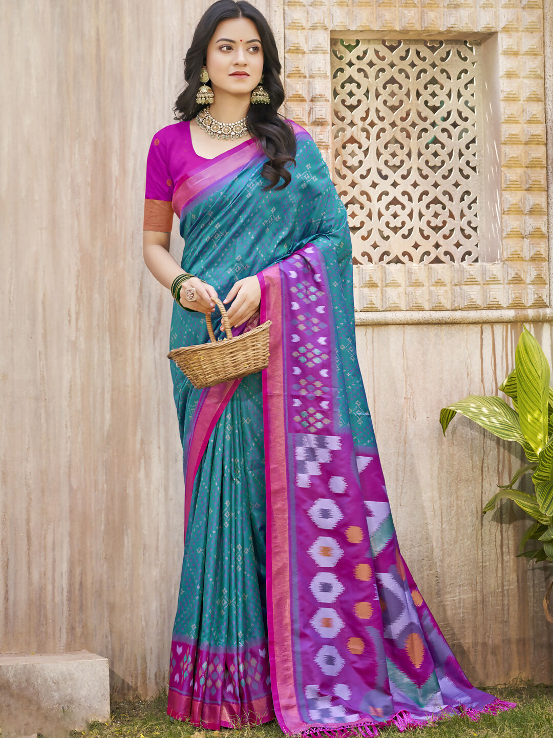 Shree Shyam Fashion Pochampalli Silk Sea Green Saree