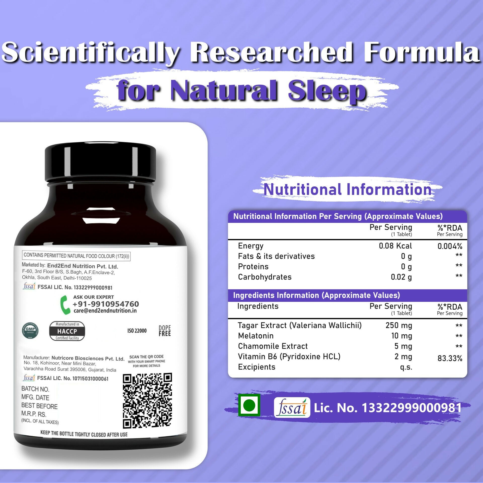 End2End Nutrition Restful Sleep Melatonin Tablets 