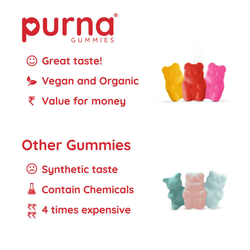 Purna Gummies Apple Cider Vinegar for Adults & Kids Better Digestion & Clear Skin 