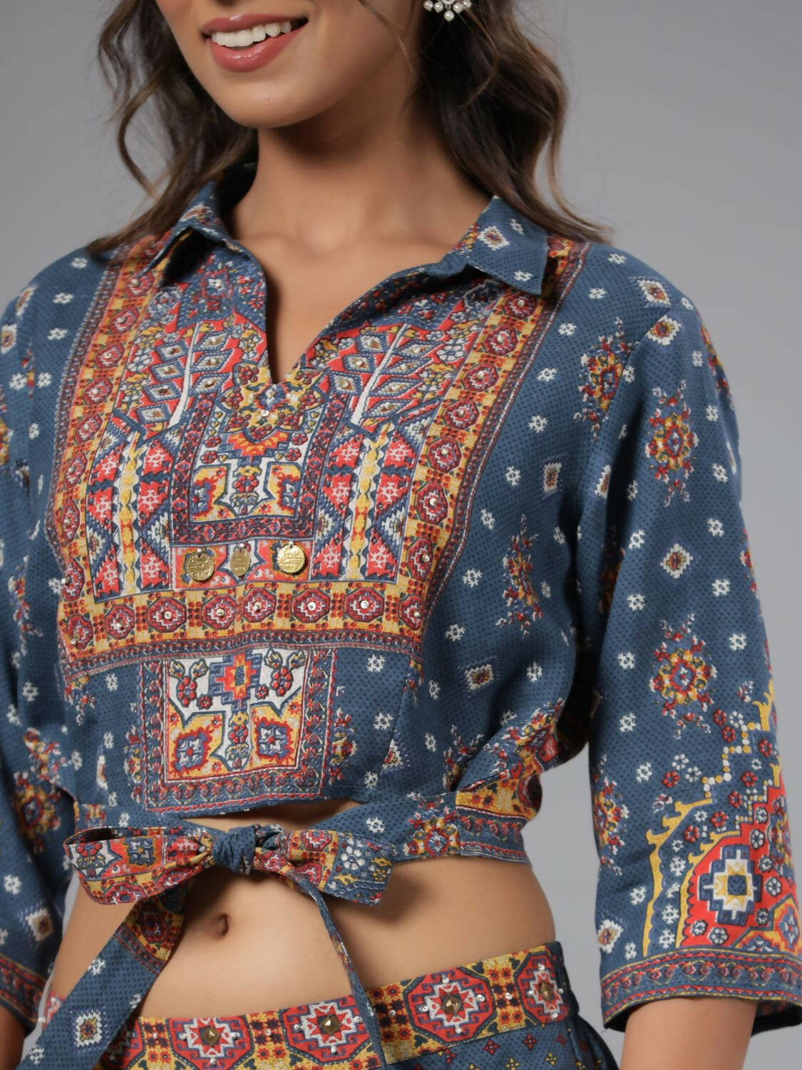 Juniper Women Navy Blue Rayon Printed Clothing Set