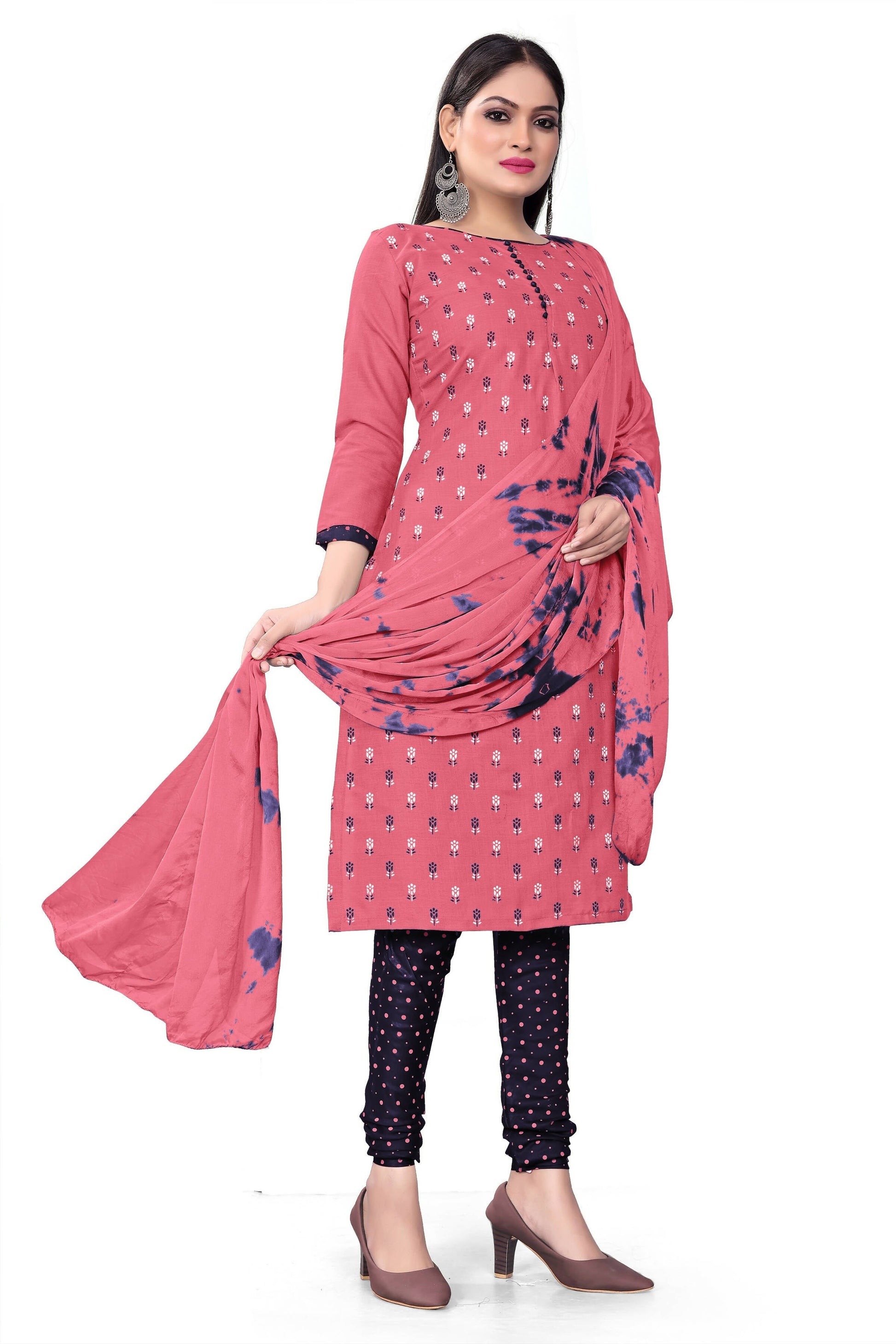 Pink Slab cotton Printed Unstitched Dress Material - Tanvi