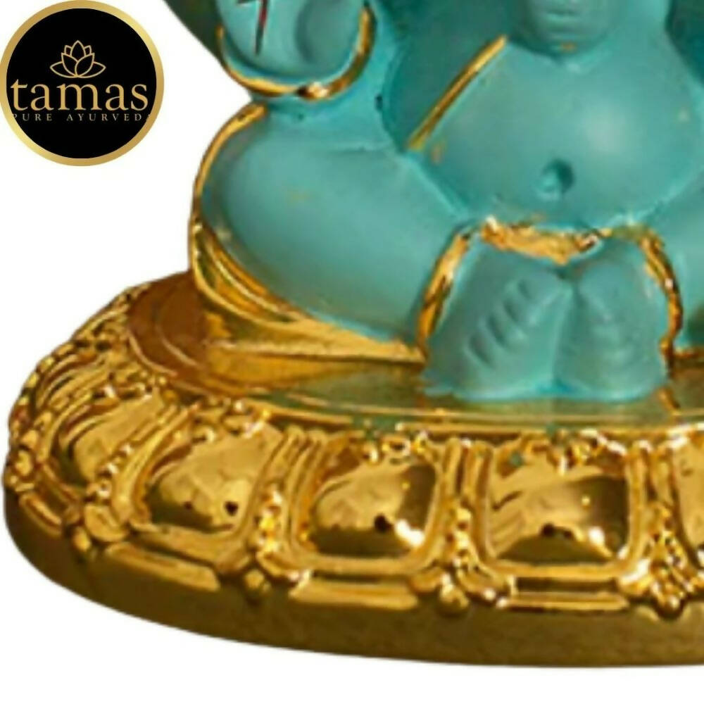Tamas Gold-Polished Gaj Karna Ganesh Idol Flora Blue & Gold Color 