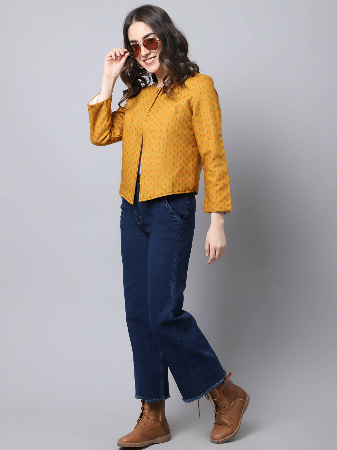 Even Apparels Yellow 100% Viscose Open Front Statement Women's Jacket 