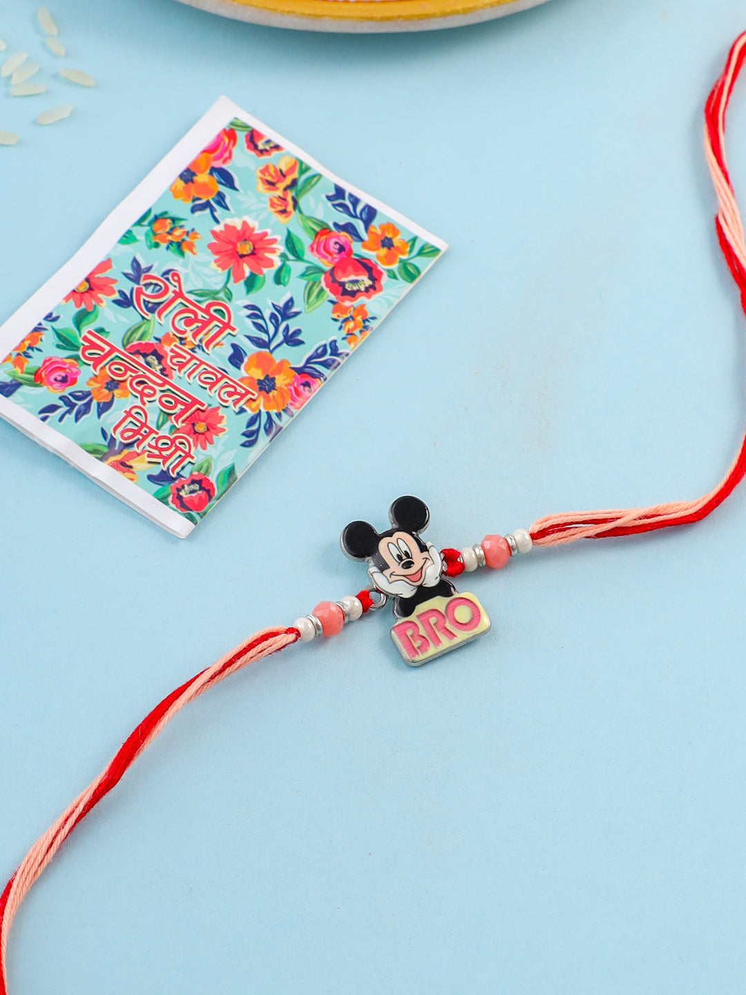 NVR Kids Micky Mouse Character Artificial Beads Thread Rakhi with Roli Chawal Chandan & Mishri | Grab2Buy