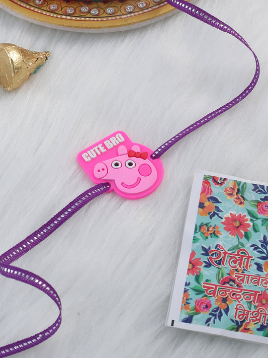 NVR Stylish Pink Cartoon Character Kids Rakhi with Roli Chawal Chandan & Mishri | Grab2Buy