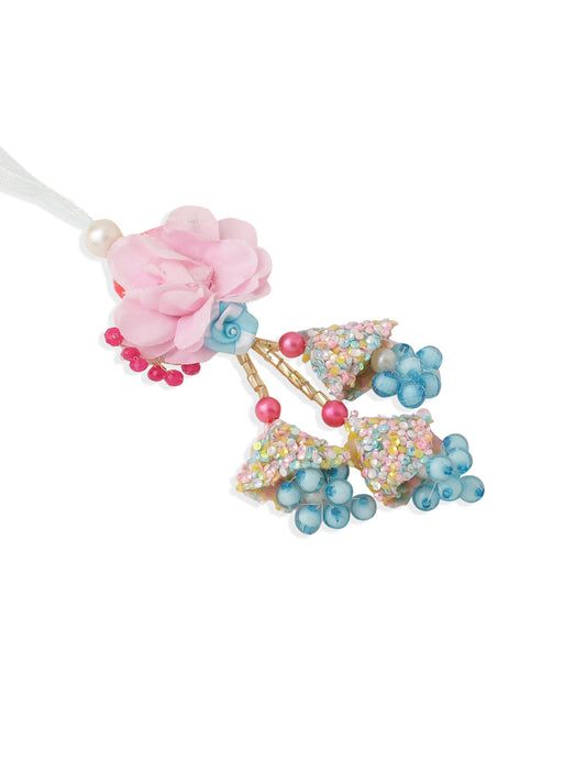NVR Set of 2 Multicolor Artificial Beads Floral Design Bhaiya Bhabhi Rakhi with Roli Chawal Chandan & Mishri | Grab2Buy