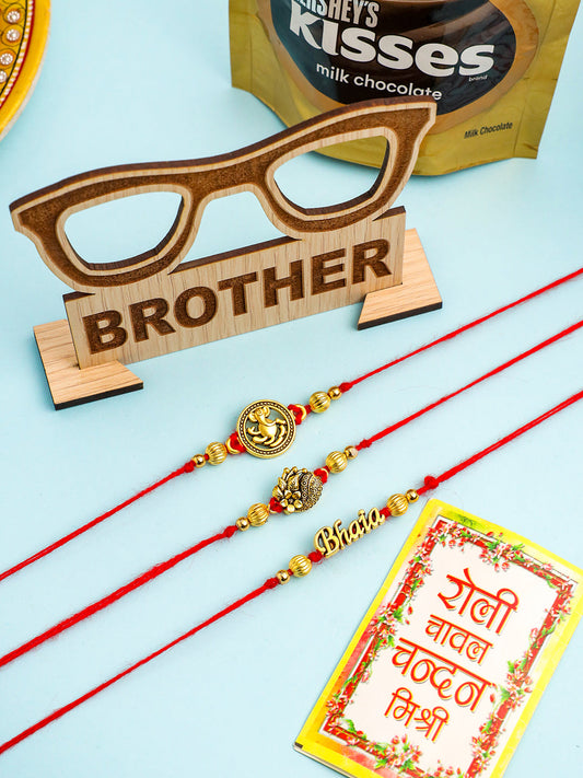 NVR Men's Set of 3 Gold Toned Thread Rakhi Set, Combo for Rakshabandhan | Grab2Buy
