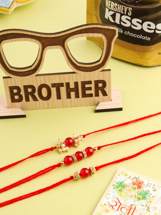 NVR Men Set of 3 Red Artificial Beads & Pearls Thread Rakhi, Combo for Rakshabandhan | Grab2Buy