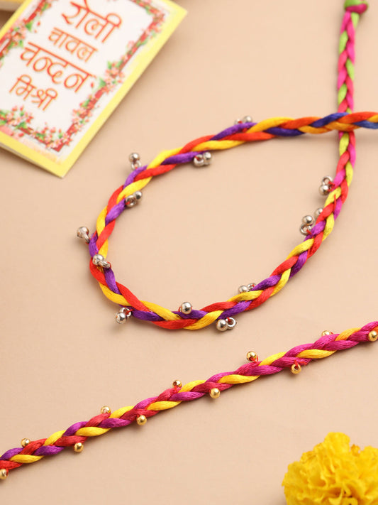 NVR Men Multicolor Artificial Beads Thread Rakhi with Roli Chawal Chandan & Mishri | Grab2Buy