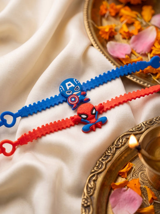 NVR Set of 2 Superhero Kids Rakhi with Roli Chawal Chandan Mishri