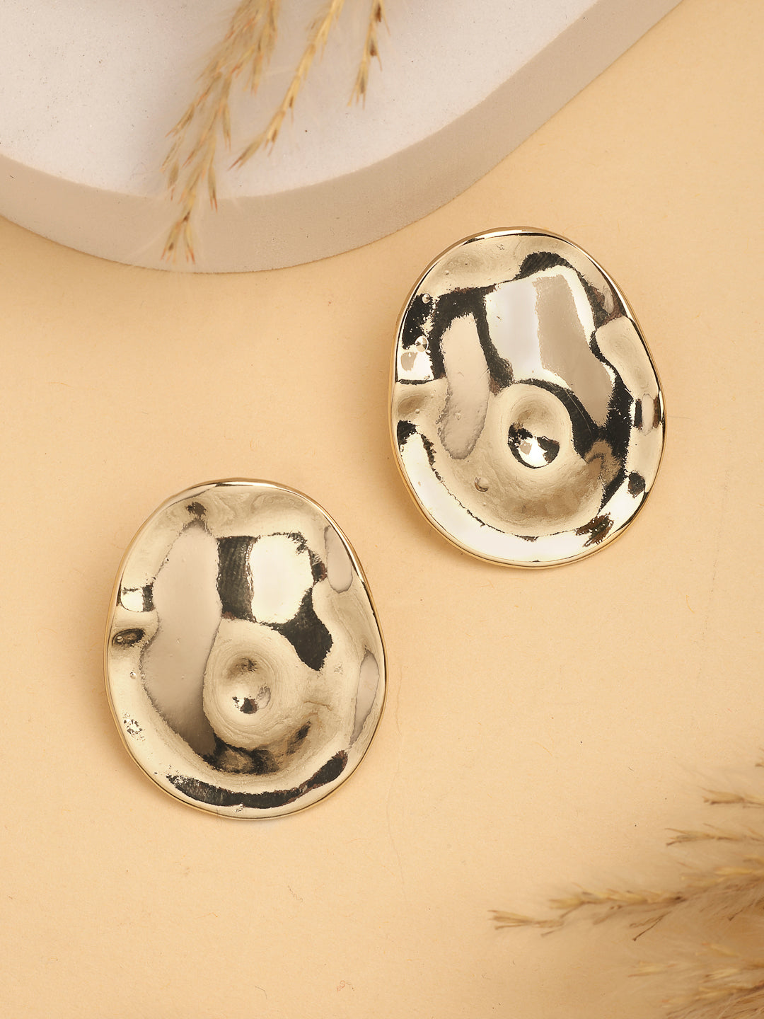 NVR Women's Gold-Polished Oval Shape Studs Earring | Grab2Buy