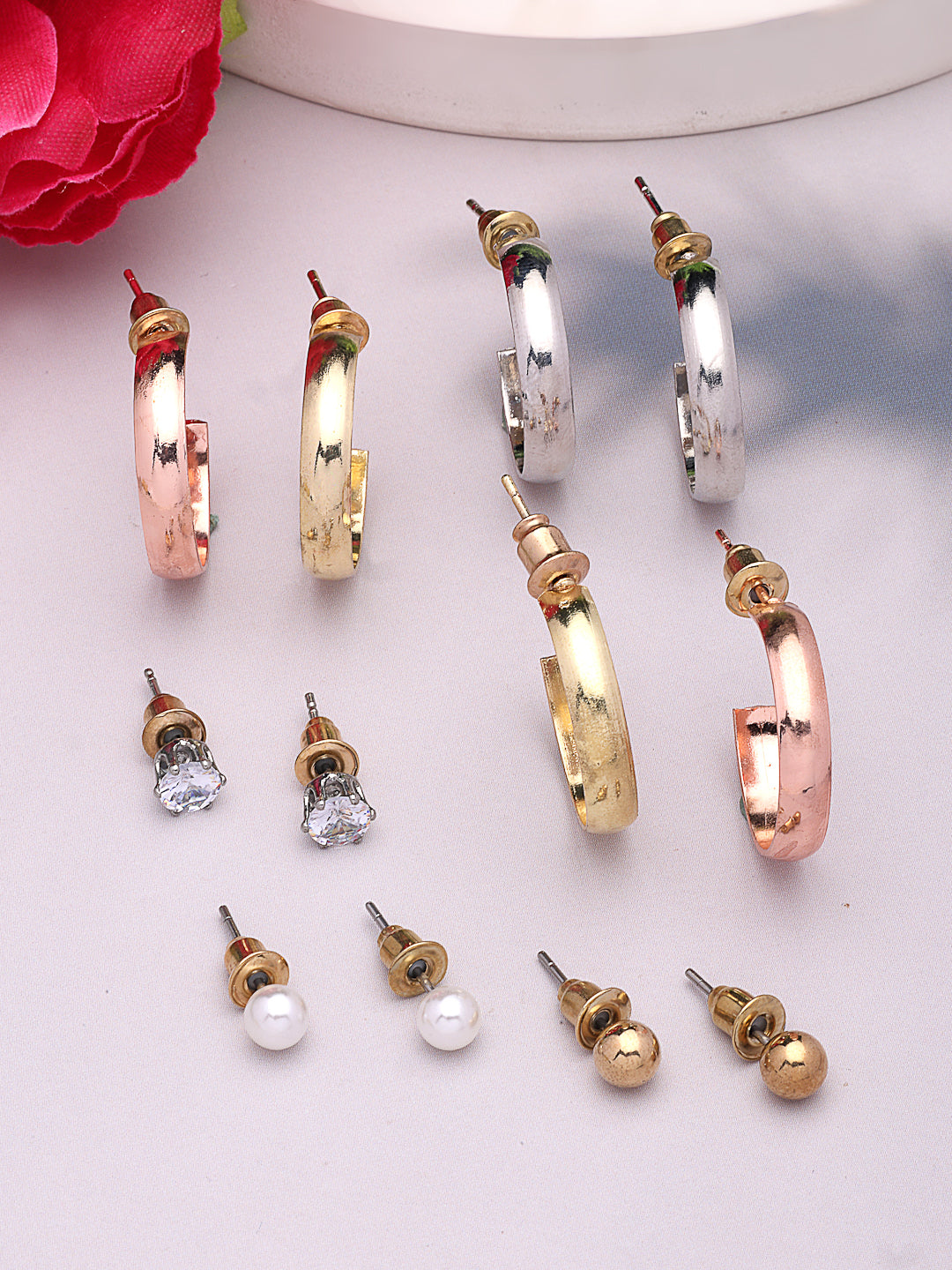 NVR Women's Set of 6 Rhodium-Plated Contemporary Half Hoop Earrings | Grab2Buy