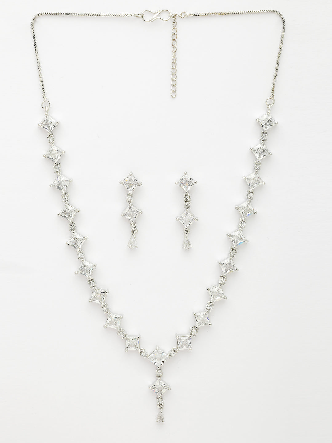 NVR Women's Silver-Plated CZ-Studded Brass Handcrafted Jewellery Set NR Retail-NVR