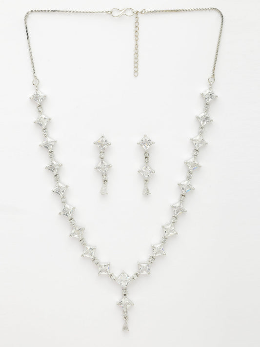 NVR Women's Silver-Plated CZ-Studded Brass Handcrafted Jewellery Set NR Retail-NVR