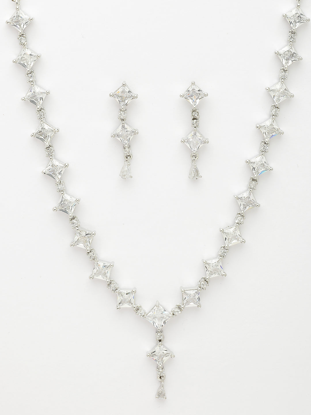 NVR Women's Silver-Plated CZ-Studded Brass Handcrafted Jewellery Set NR Retail-NVR